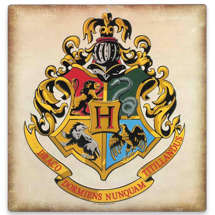 the hogwarts crest is shown on an old - fashioned paper background with gold lettering