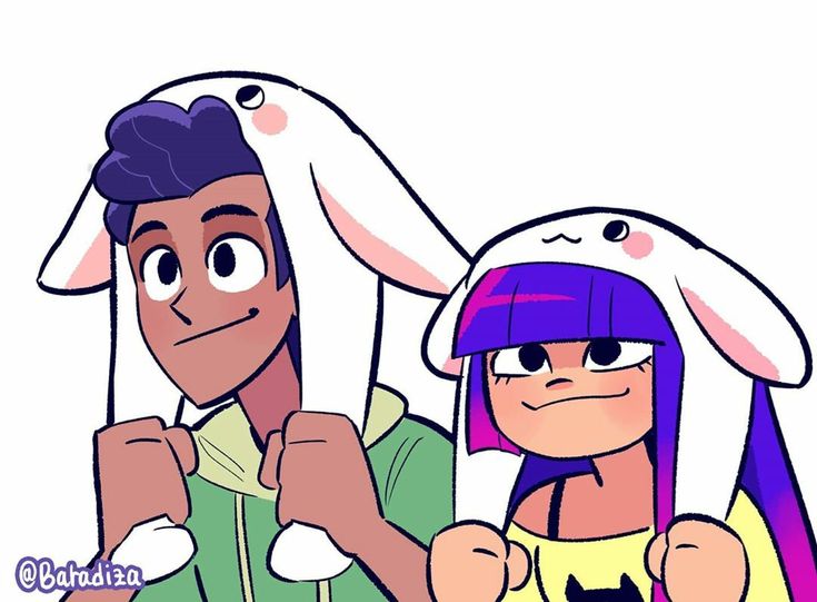 two people with bunny ears on their heads and one person holding the other's hand