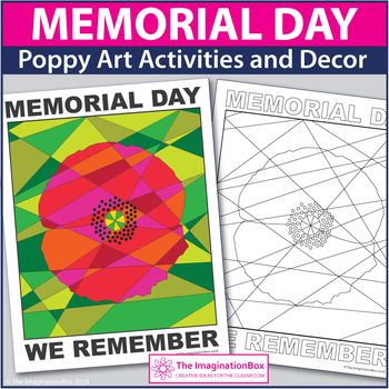 the memorial day poster is shown with an image of a flower and text that reads poppy art activities and decor