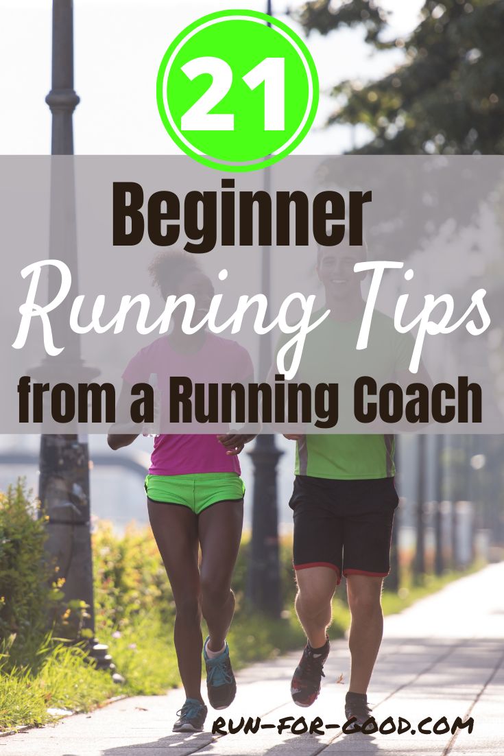 two women running down the road with text overlay reading 21 beginner running tips from a running coach