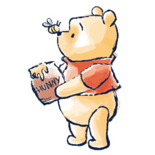 a drawing of a winnie the pooh holding a box