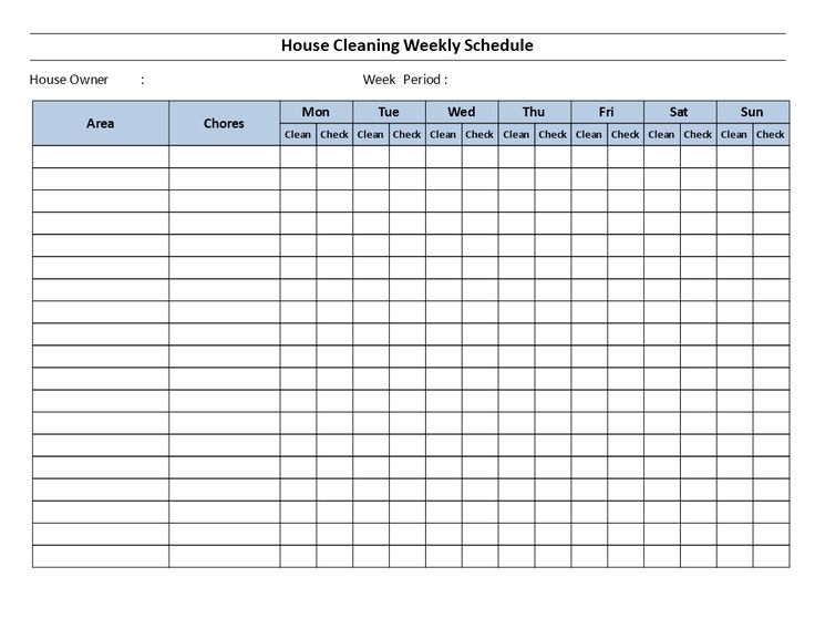 a house cleaning schedule is shown in the form of a spreadsheet, which shows how