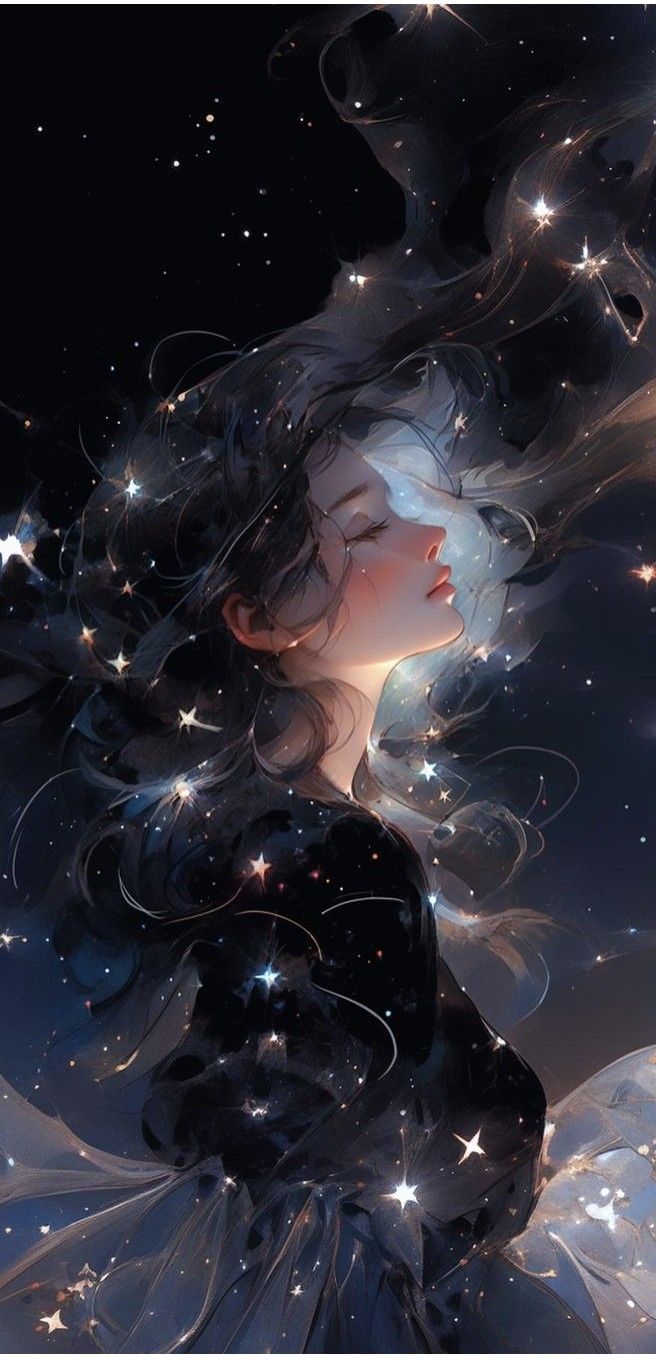 a painting of a woman with stars in her hair