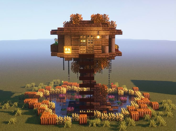 Aesthetic Treehouse, Minecraft Cow, Minecraft Treehouses, Minecraft Pumpkin, Minecraft Structures, Bangunan Minecraft, Minecraft House Plans, Minecraft Farm, Minecraft Cottage