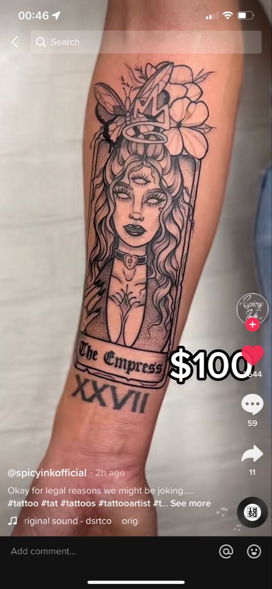 Medusa Tarot Card Tattoo, Medusa Tarot Card, Empress Tarot Card, Tarot Tattoo, Tarot Card Tattoo, Small Rose Tattoo, Forearm Tattoo Women, Spiritual Tattoos, Card Tattoo