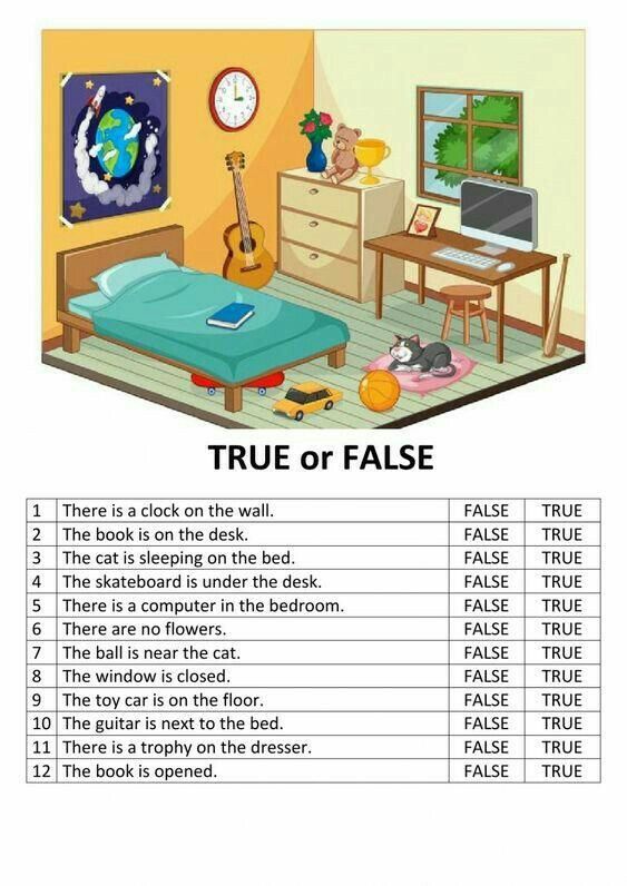 an image of a bedroom with the words true or false