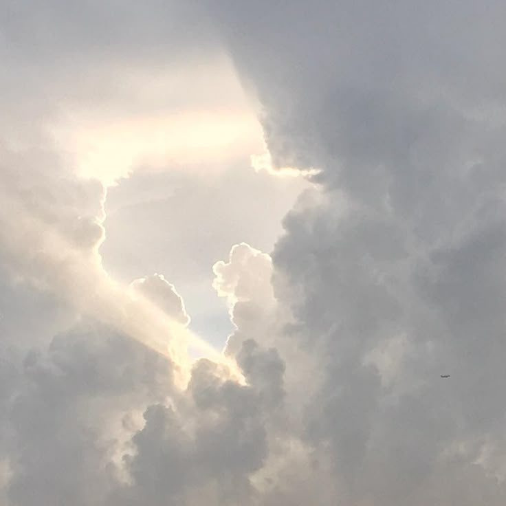 an airplane is flying in the cloudy sky