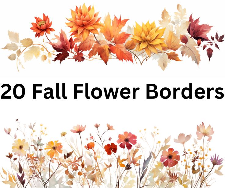 the words fall flower borders are painted in watercolor