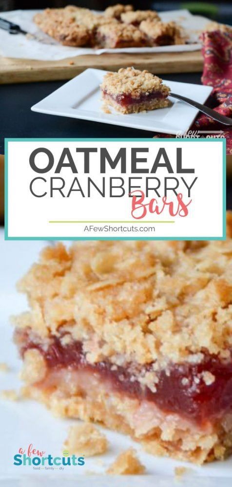 a close up of food on a plate with the words oatmeal cranberry bars