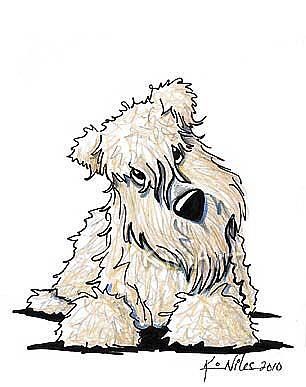 a drawing of a white dog sitting on the ground with its head turned to the side