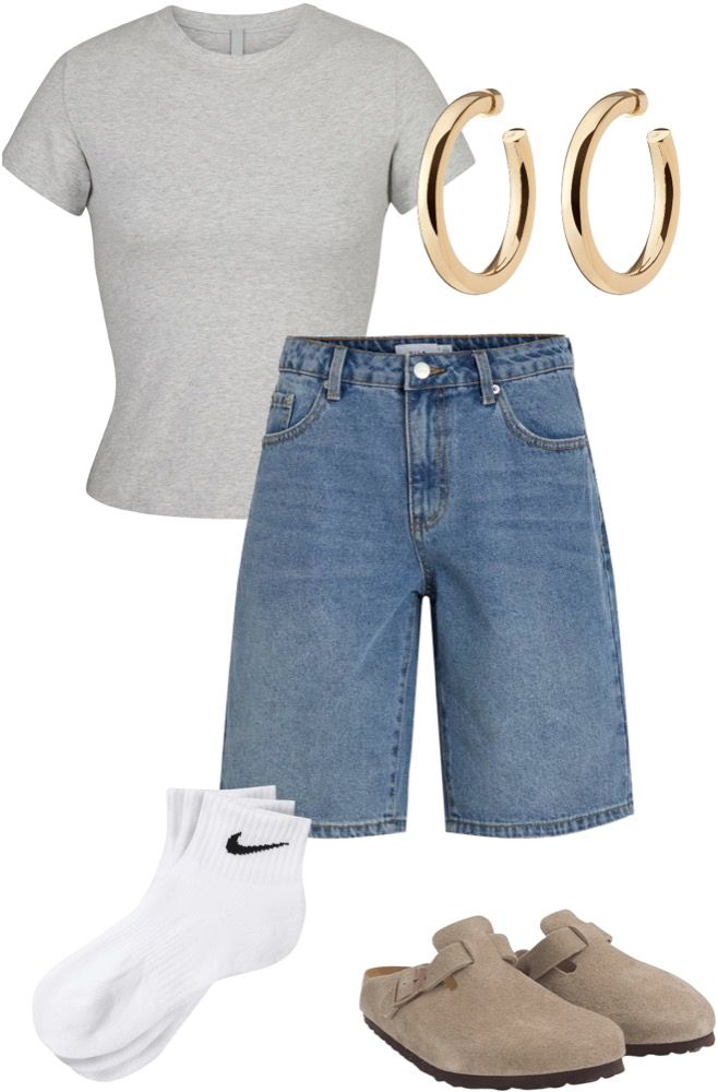 clean girl aesthetic, it girl, birkenstocks #fitspo #cleangirl #shuffles #birkenstock #goldjewellery #jorts #nike Birkenstocks With Jorts, Birckentosck Outfit, Birkenstock Aesthetic, Summer Workouts, College Clothes, Birkenstock Outfit, Egirl Fashion, Clean Girl Aesthetic, Style Goals