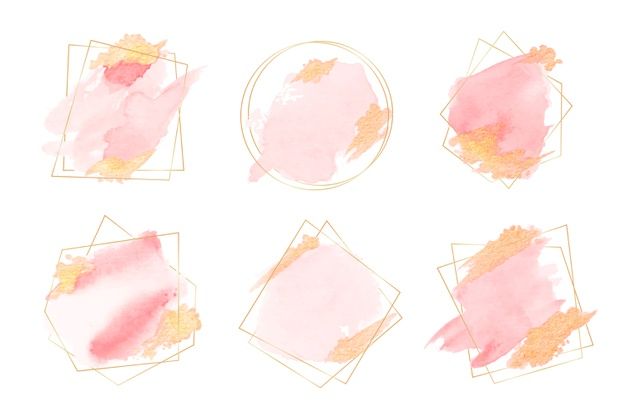 pink and gold watercolors on white paper with geometric shapes in the middle, including one