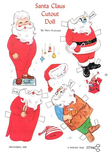 santa claus cutout doll paper craft pattern