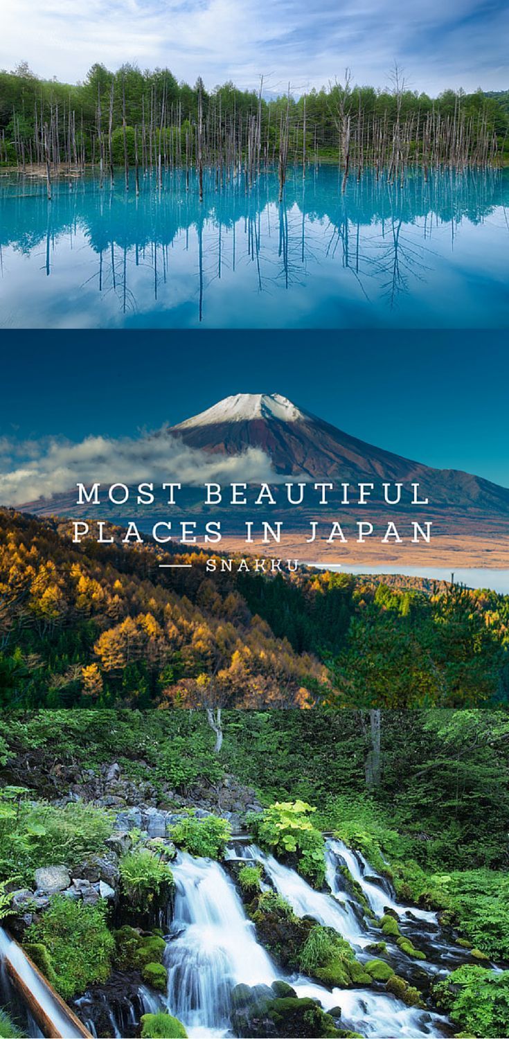 two different pictures with the words most beautiful places in japan on one side and an image of