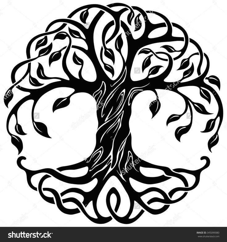 an abstract tree with leaves and branches in the shape of a circle on a white background