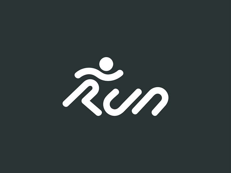 the word run is written in white on a black background with an image of a running man