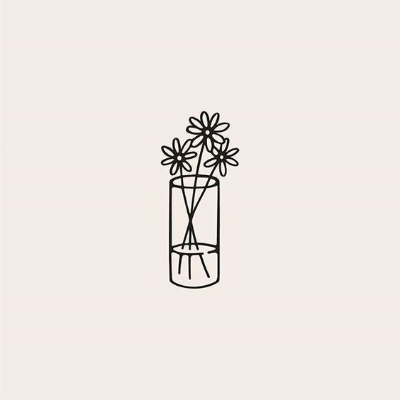 a black and white drawing of flowers in a vase