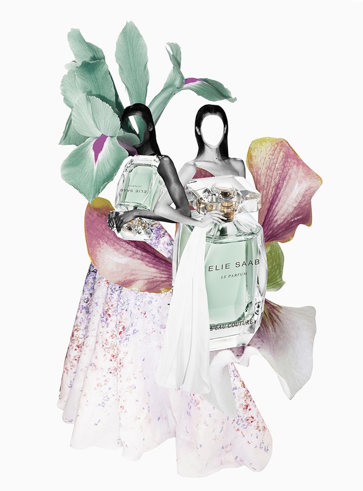 two perfume bottles with flowers in them on top of each other, one is holding a flower