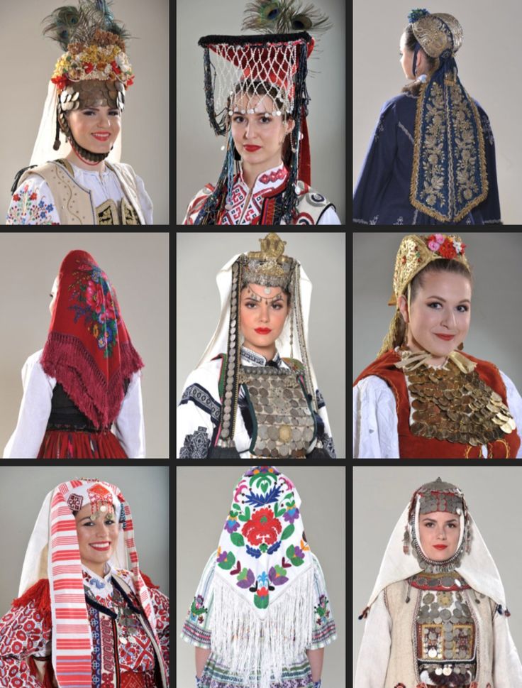 many different pictures of women in traditional costumes