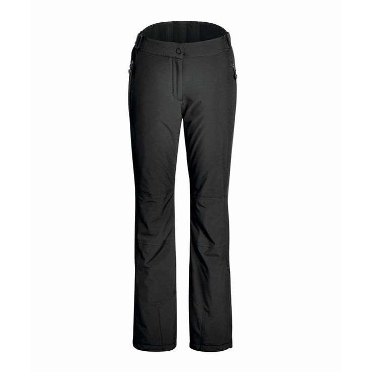 the women's ski pants are black and have zippers on each side,