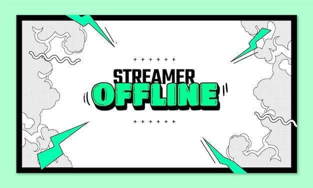 the title for streamer offline is shown in green and black with white clouds