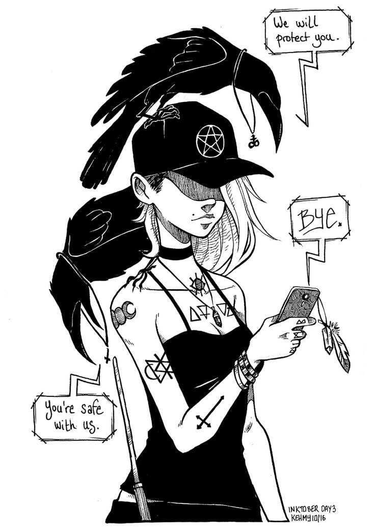 a drawing of a girl holding a cell phone and wearing a hat with feathers on it