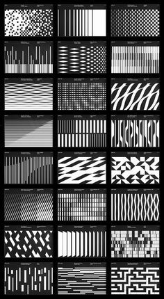 the different lines and shapes used in this graphic art project are all black and white