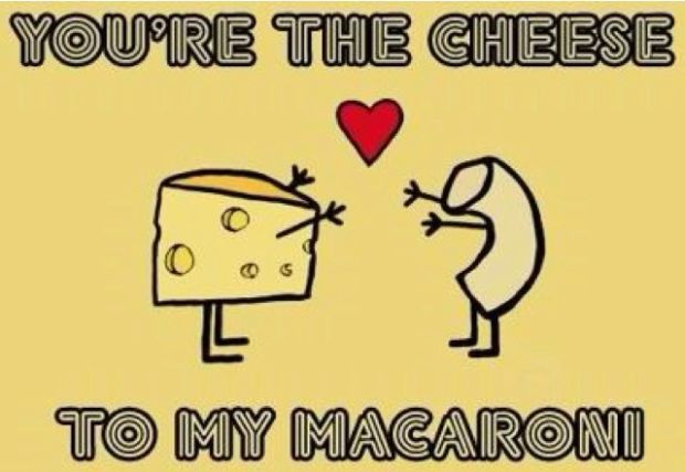 a cartoon drawing of two people facing each other and the words you're the cheese to my macaroni