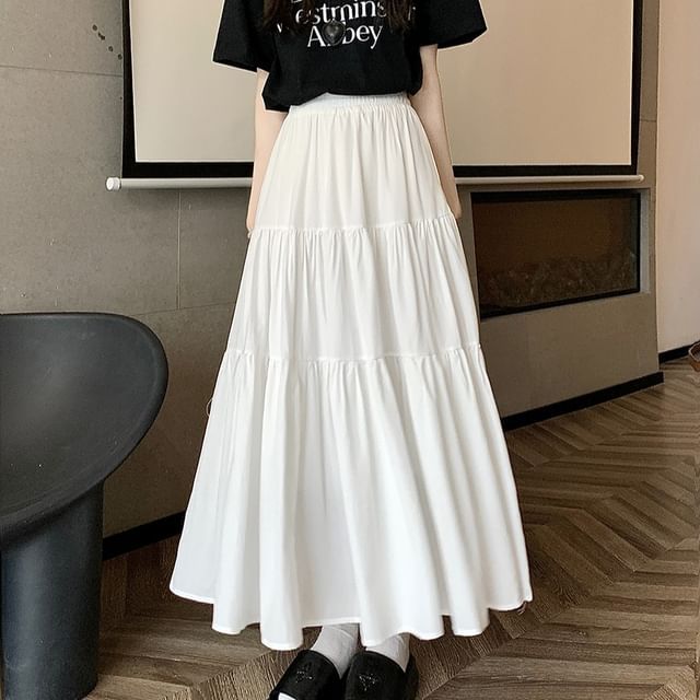 High Waist Plain Ruffle Midi A-Line Skirt mySite Fairycore Dress, Fairycore Clothes, Academia Clothes, Dark Academia Clothes, Cottagecore Outfits, Kawaii Dress, White Skirt, Kawaii Clothes, Lolita Dress