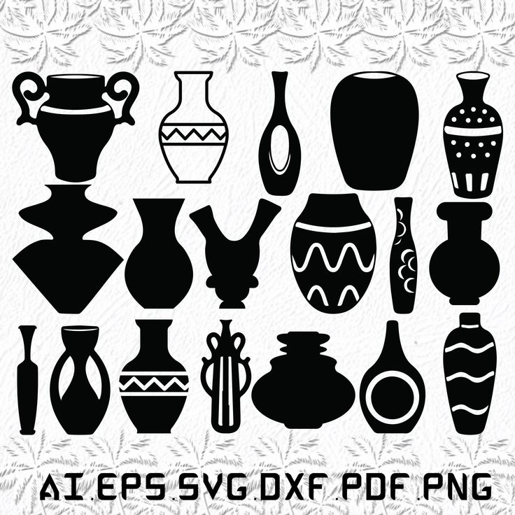 the silhouettes of different vases are shown in black on a white paper background