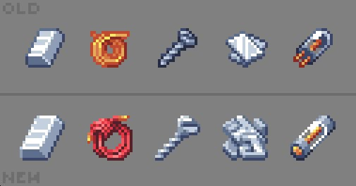 an old school pixel art style set of different types of objects, including scissors and other items