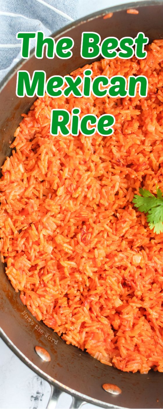 the best mexican rice is in a pan with cilantro and parsley on top