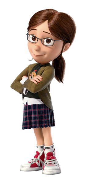 a cartoon character with glasses and a skirt