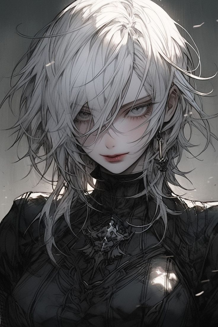 an anime character with white hair and black clothes