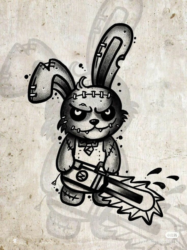 a drawing of a rabbit holding a baseball bat