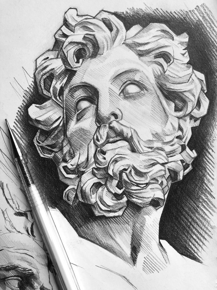 a pencil drawing of a man's face with curly hair, beard and moustache