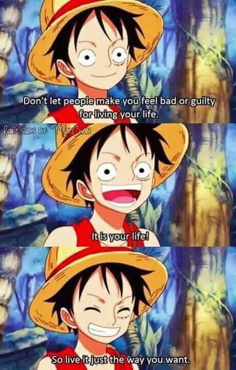 one piece with three different faces and the caption says, don't let people make you feel bad or guilt