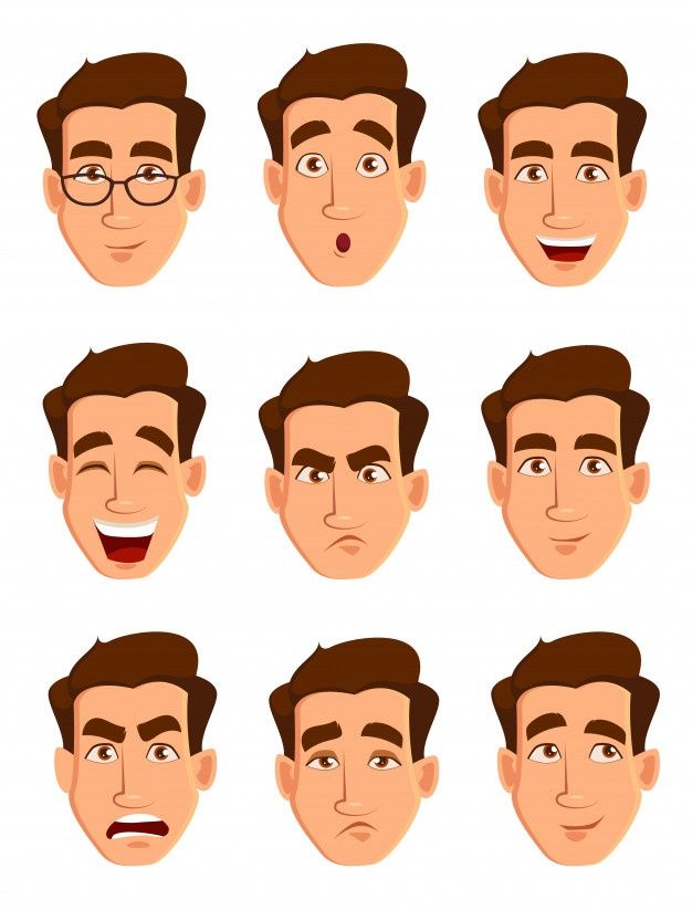 various facial expressions for the face of a man