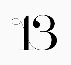 the number thirteen is shown in black and white