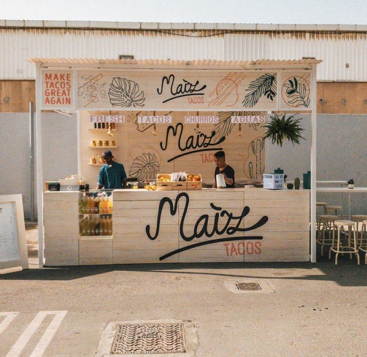 Maiz Tacos Dubai Tacos Shop Design, Juice Kiosk Design Ideas, Cool Kiosk Design, Food Stall Design Ideas Pop Up, Food Kiosk Ideas, Pop Up Taco Stand, Food Cart Food Ideas, Pop Up Food Stall, Street Stall Design