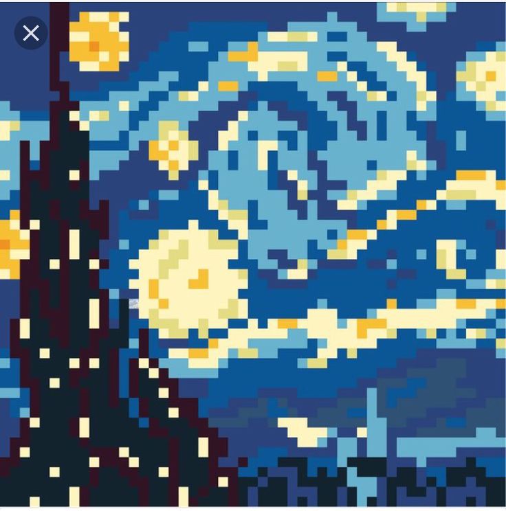 an image of the starry night as seen through pixellated images in this art project