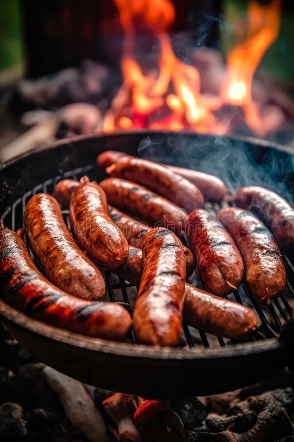 Appetitive grilled sausage on the flaming grill. Delicious crisp sausages. Space for text. Generative AI stock photo Grilled Sausage, Italian Pasta Recipes, Vector Food, On The Grill, Sausages, The Grill, Restaurant Recipes, Food Menu, Grilling Recipes