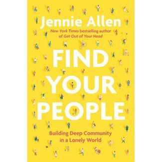 the book cover for find your people by jenny allen, featuring children in yellow and red