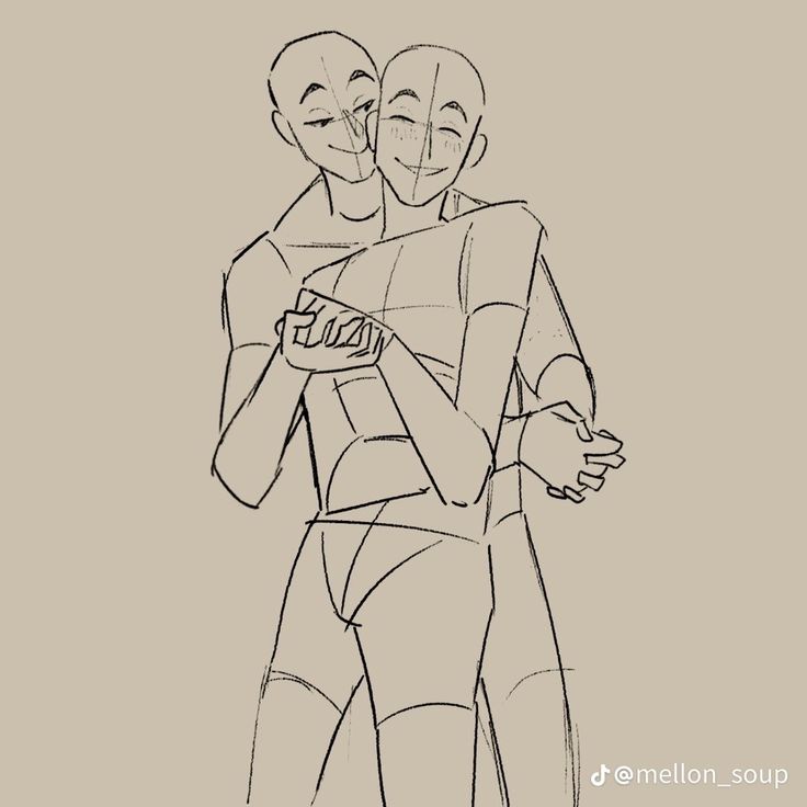 a drawing of two people hugging each other with one holding the other's arm