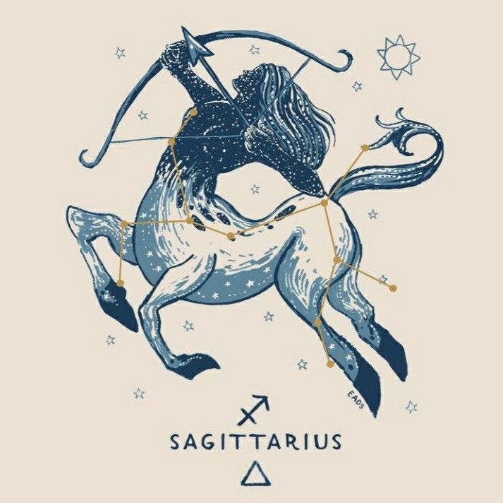 the zodiac sign sagittrius is depicted on a white background with blue stars