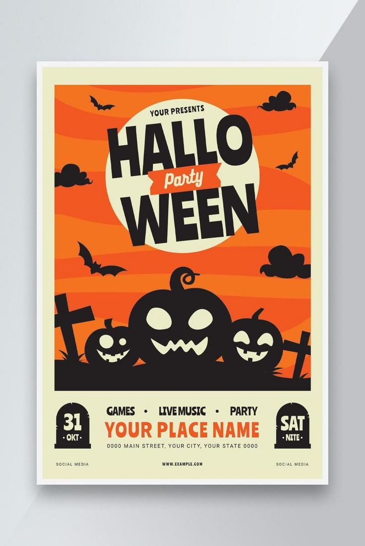 a halloween party flyer with pumpkins and bats