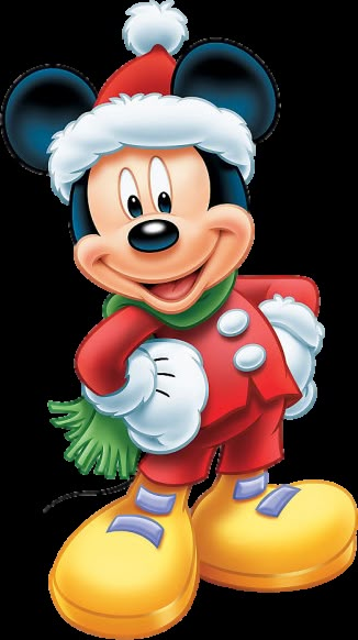 a mickey mouse wearing a santa hat and scarf