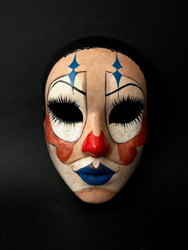 paper mache mask clown, mask, clown, made to order .clown mask. circus mask. halloween mask. carnival mask, face, portrait, man, art, costume, drama, Halloween, sports fan, one, adult, woman Painted Masks Art, Halloween Mask Painting, Halloween Mask Drawing, Porcelain Clown Mask, Vintage Clown Mask, Paper Mache Mask Designs, Vintage Circus Makeup, Cool Mask Designs, Mask Art Project