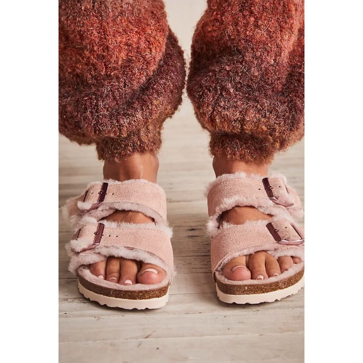 Birkenstock Arizona Shearling Lined Suede Sandals, Color Light Rose, Size Eu 39 Wide/Regular Women's 8-8.5 Regular Wide Width Casual Shearling Sandals With Round Toe, Pink Leather Round Toe Slippers, Pink Leather Casual Slippers, Casual Pink Leather Slippers, Shearling Birkenstock, Birkenstock Boston Shearling, Birkenstock Pink, Birkenstock Madrid Big Buckle, Cognac Sandals