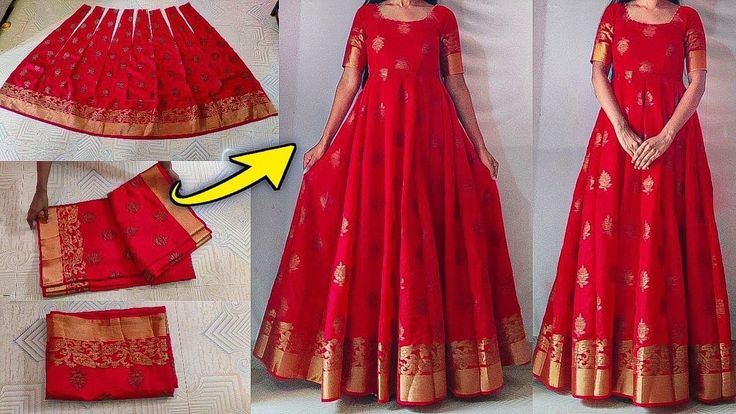 Long frock design trends Dress Made With Saree, Saree To Salwar Convert, Front Neck Design For Gown, One Piece Dress Of Saree, One Piece Anarkali Dress, Anarkali Dress Front Neck Designs, Long Gown Dress From Saree Back Design, Saree Anarkali Dress Pattern, Dresses Made Out Of Sarees